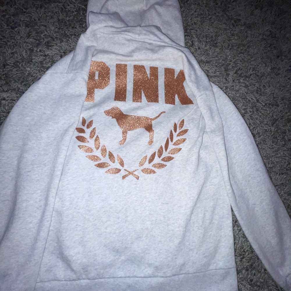 PINK Hoodie. Grey and rose gold. Only wore it one time!